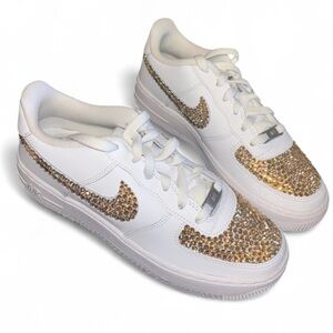 Nike Air Force 1’s Low Tops All Sizes Light Gold Luxe Crystals Ticks New In Box